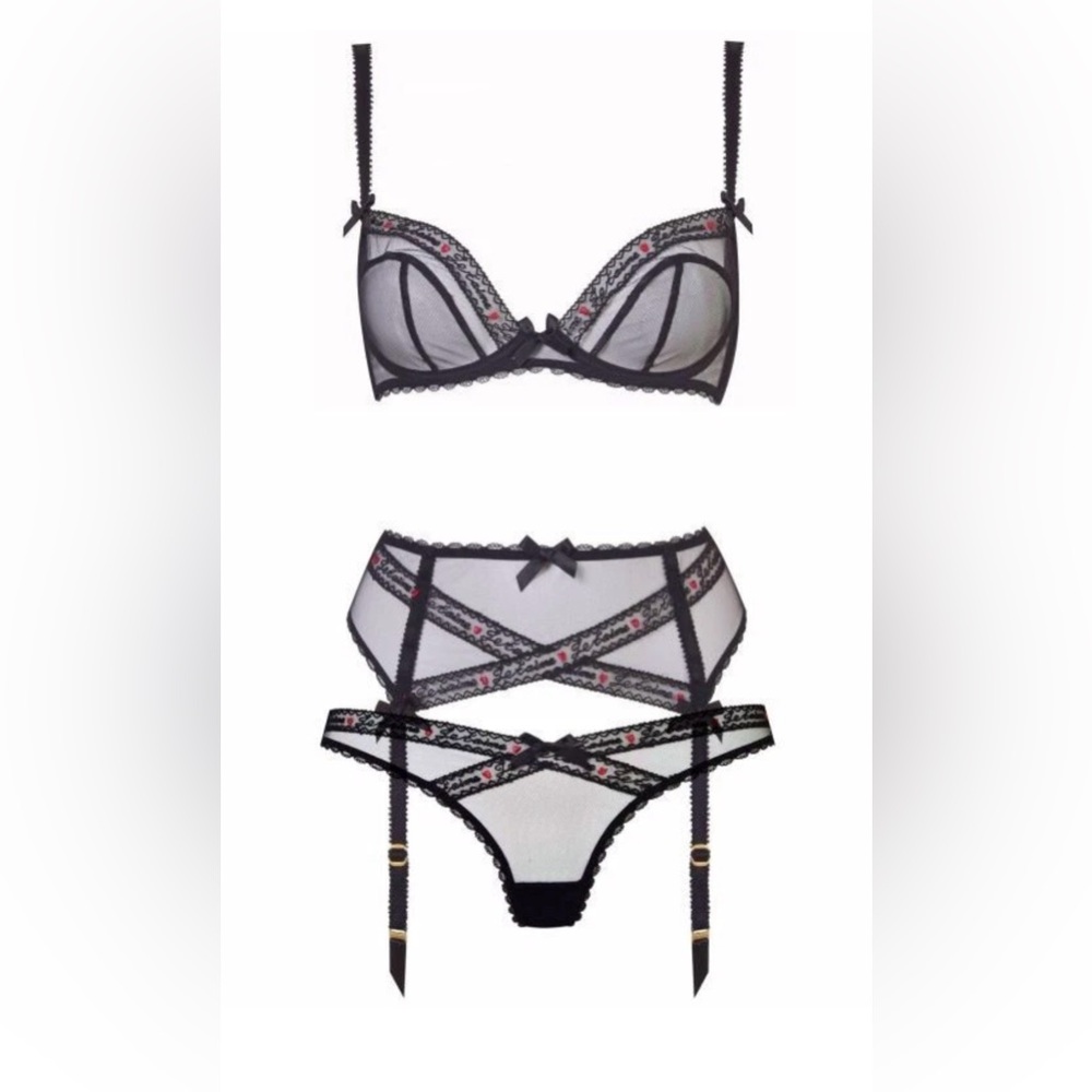 Agent Provocateur Edita Set | 32B Bra + Size 2 Thong Garter Babydoll | NWOT - Picture 2 of 8